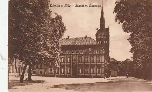 0-2802 DÖMITZ, Markt und Rathaus, 1928, Verlag Rook