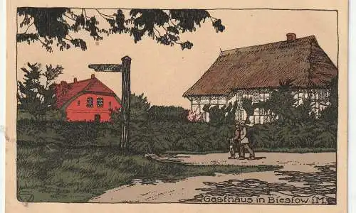 [Ansichtskarte] 0-2500 ROSTOCK - BIESTOW, Gasthaus, Steindruck, 1917, Verlag Leopold. 