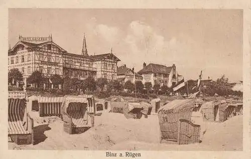 0-2337 BINZ / Rügen, Hotel Kaiserhof, Strand, - Körbe, 1930
