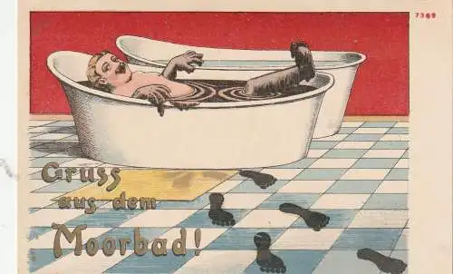 [Ansichtskarte] HUMOR - MOORBAD, "Gruß aus dem Moorbad". 