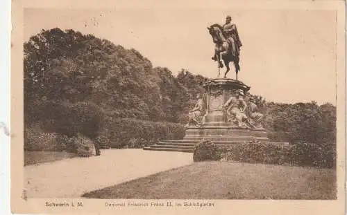 [Ansichtskarte] 0-2750 SCHWERIN, Denkmal Friedrich Franz II. im Schloßgarten,  1916. 