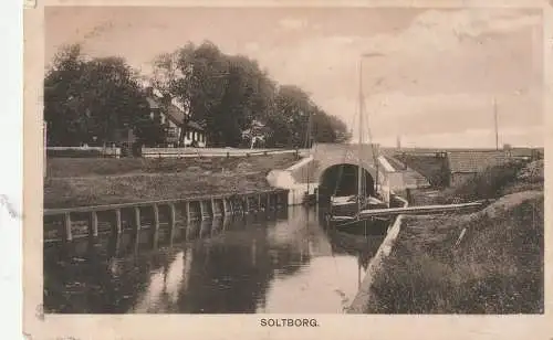[Ansichtskarte] 2959 JEMGUM - HOLTGASTE - SOLTBORG, Partie an der Brücke, Frachtschiff, 1917, Feldpost, Verlag Saul. 