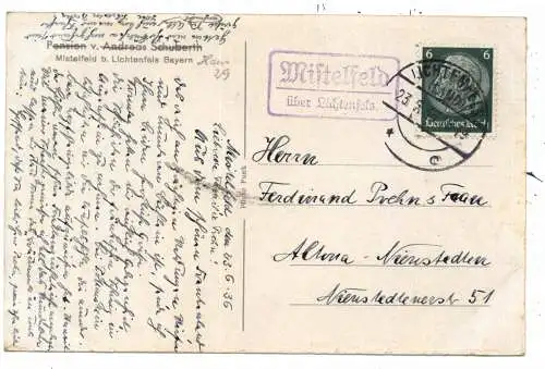 8620 LICHTENFELS - MISTELFELD, Gesamtansicht, Landpoststempel 1936