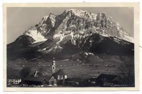 [Ansichtskarte] A 6631 LERMOOS, Blick auf den Ort, Ehrwald und die Zugspitze, 30er Jahre. 