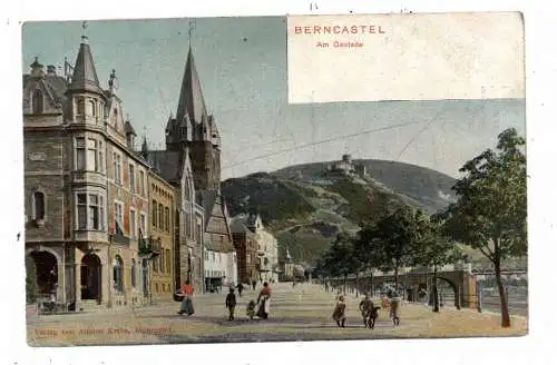 [Ansichtskarte] 5550 BERNKASTEL, Am Gestade, belebte Szene, Werbe-Zudruck: Webers Kräuter-Caramellen. 