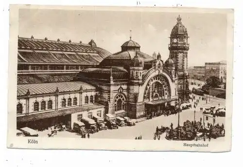 [Ansichtskarte] 5000 KÖLN, HAUPTBAHNHOF, Blick von Mariä Himmelfahrt, Oldtimer - Taxen. 