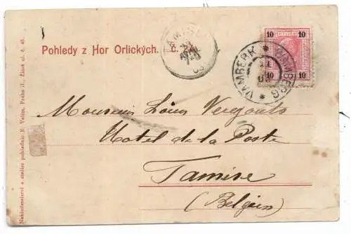 [Ansichtskarte] BÖHMEN & MÄHREN - WAMBERG / VAMBERK, Ortsansicht mit Fabrik, Landkarte, 1903. 