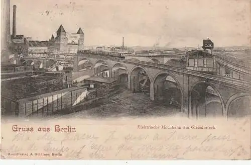 [Ansichtskarte] 1000 BERLIN - KREUZBERG, Elektrische Hochbahn am Gleisdreieck, 1903, Verlag Goldiner. 