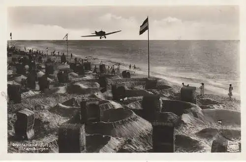 [Ansichtskarte] 2280 WESTERLAND / SYLT, Junkers F 13 über dem Strand, Verlag Pförtner. 