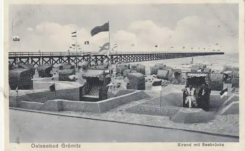 [Ansichtskarte] 2433 GRÖMITZ, Seebrücke, tolle Strandburgen, 1929. 