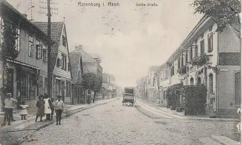 [Ansichtskarte] 2720 ROTENBURG / Wümme, Ecke Große Strasse / Am Wasser, Fuhrwerk, Kinder, 1913, Verlag Müller. 