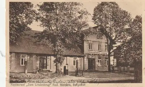 [Ansichtskarte] 2000 HAMBURG - BERGSTEDT, Restaurant "Zum Lindenkrug", SHELL - Tankstelle, 1932. 
