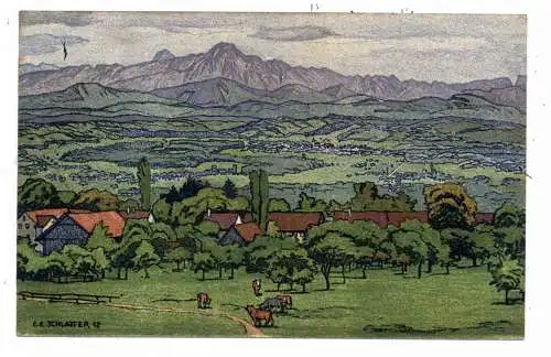 [Ansichtskarte] CH 9107 SCHWÄGALP AA, Blick auf den Säntis, Künstler-Karte Schlatter. 