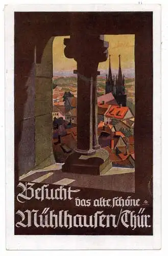 [Ansichtskarte] 0-5700 MÜHLHAUSEN, "Besucht das schöne alte Mühlhausen / Thür.", Blick von der Marienkirche, Künstler-AK. 