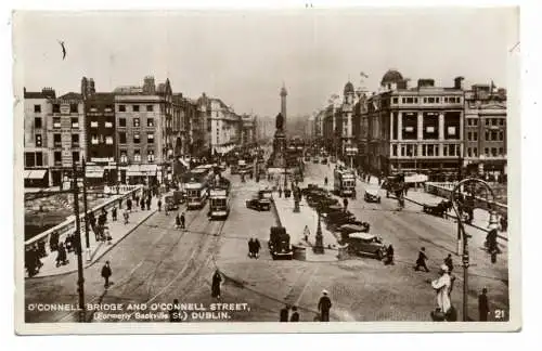 [Ansichtskarte] EIRE / IRLAND - DUBLIN, O'Connell Street & Bridge, Tram, animated scene, 1931. 