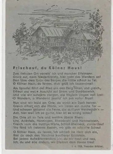 [Ansichtskarte] 5484 BAD BREISIG - NIEDERBREISIG, Kölner Haus des Eifelvereins, Gedicht Theodor Bützler 1.4.28. 