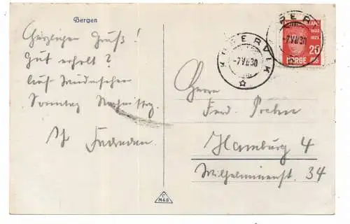 N 5000 BERGEN, Ankunft des Dampfers, 1930