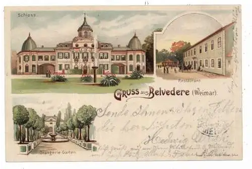 [Ansichtskarte] 0-5300 WEIMAR, Lithographie 1899, Belvedere, 3 Ansichten. 