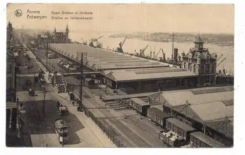 [Ansichtskarte] B 2000 ANTWERPEN, Ortellus en Jordaenskaaien, Tram, 1928, Thill, Serie 25 - # 82. 