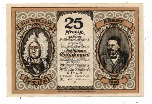 5000 KÖLN - DELLBRÜCK, Notgeld Dellbrücker Volksbank, 25 Pfennig 1922