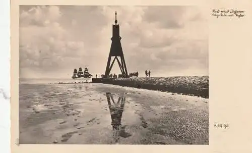 [Ansichtskarte] 2190 CUXHAVEN, Kugelbake und Großsegler, Verlag Thode. 