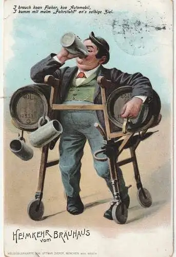 [Ansichtskarte] HUMOR - BIER / BEER, Brauhaus, Litho, 1908. 