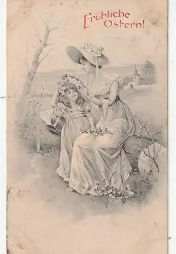 [Ansichtskarte] OSTERN / EASTER GREETING / PAQUES - Mutter mit Osterkranz für die Tochter, Wiener Kunst. 