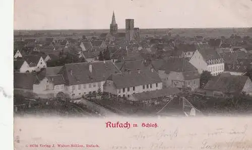 F 68250 RUFACH / ROUFFACH, Gesamtansicht mit Schloß, 1902, kl. Eckknick