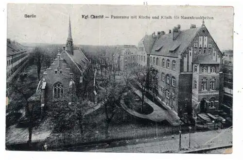 [Ansichtskarte] 1000 BERLIN, Königliche CHARITE, Kirche & Klinik für Nasenkrankheiten, Verlag Goldiner, deutliche Druckstellen. 