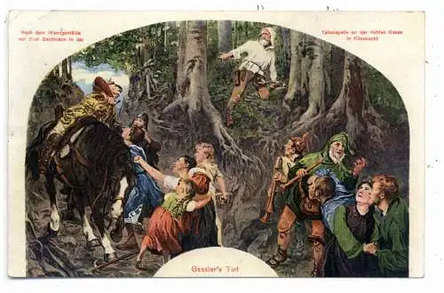 [Ansichtskarte] CH 6403 KÜSSNACHT SZ, Gessler's Tod, 1928, nach Wandgemälde von Prof. Bachmann. 