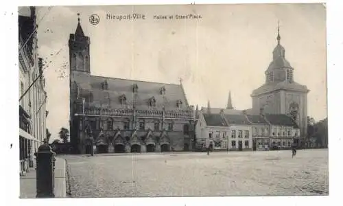 [Ansichtskarte] B 8620 NIEUWPOORT, Marktplein, Halle & Kerk, 1915, deutsche Feldpost. 