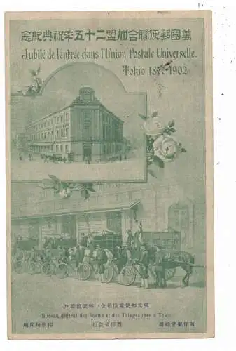 [Ansichtskarte] POST - Japans UPU Eintritt 1902, Zentralpost Tokyo & Briefzusteller, 1902 nach Radebeul. 