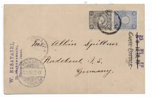 [Ansichtskarte] POST - Japans UPU Eintritt 1902, Zentralpost Tokyo & Briefzusteller, 1902 nach Radebeul. 