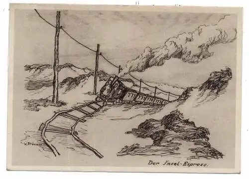 [Ansichtskarte] 2280 SYLT, Der Insel - Express, Künstler-Karte Bräuner, 1932, Poststempel PUAN KLENT. 