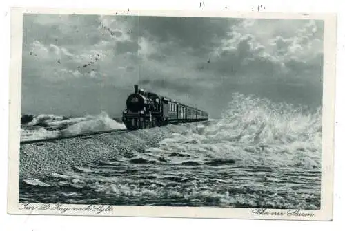 [Ansichtskarte] 2280 SYLT - WESTERLAND, Im D-Zug nach Sylt, Hindenburgdamm, 1929, Bahnpost Flensburg - Westerland. 