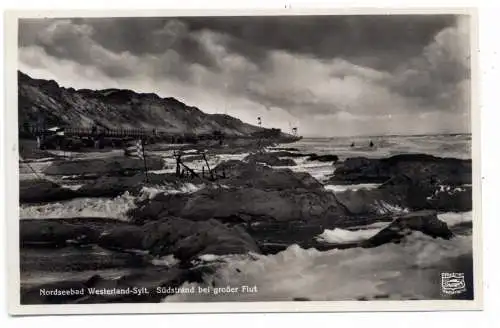 [Ansichtskarte] 2280 SYLT - WESTERLAND, Südstrand bei großer Flut, Verlag Pförtner. 