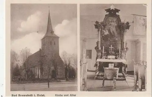 2357 BAD BRAMSTEDT, Kirche, Aussenansicht und Altar, Verlag Schmidt