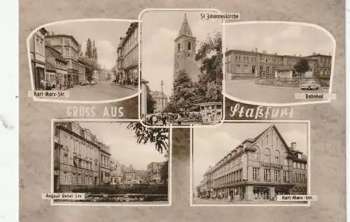 0-3250 STASSFURT, Bahnhof, Bebel - Strasse, Karl - Marx - Strasse....1964