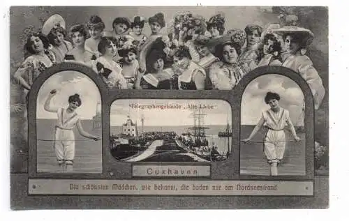 [Ansichtskarte] 2190 CUXHAVEN, Telegraphengebäude "Alte Liebe", Bademode, 1916. 