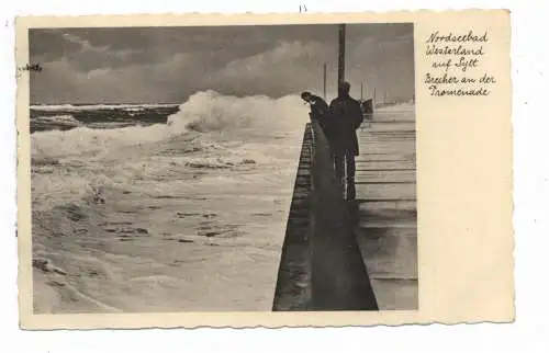 [Ansichtskarte] 2280 SYLT - WESTERLAND, Brecher an der Promenade, Bahnpost Hamburg - Westerland, 1933. 