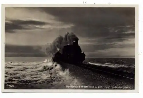 [Ansichtskarte] 2280 SYLT - WESTERLAND, Hindenburgdamm, Dampflokomotive. 