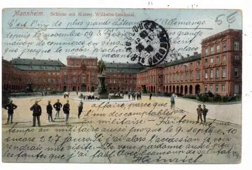 [Ansichtskarte] 6800 MANNHEIM, Schloß mit Kaiser Wilhelm Denkmal, 1919, franz. Militärpost. 