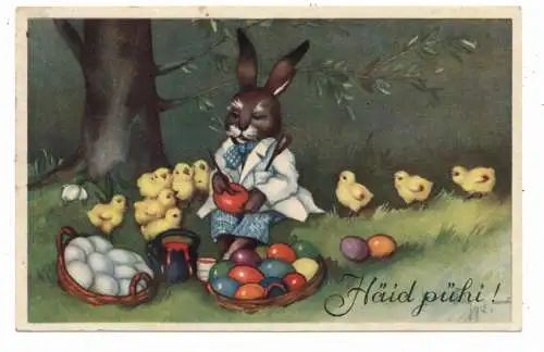 [Ansichtskarte] OSTERN / EASTER GREETING / PAQUES - Hase mit Küken und vielen Eiern. 