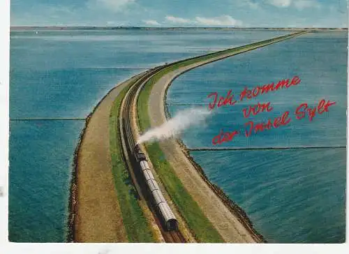 [Ansichtskarte] 2280 SYLT, Hindenburgdamm, Eisenbahn, Luftaufnahme. 