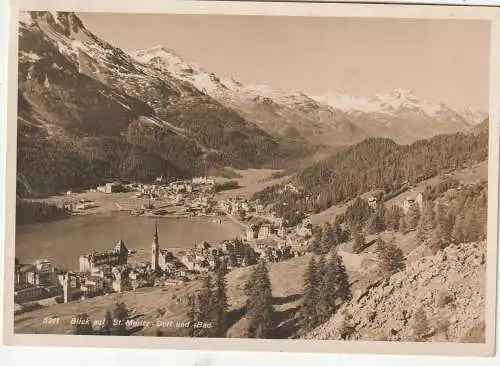 [Ansichtskarte] CH 7500 ST. MORITZ GR, Blick auf St. Moritz - Dorf und - Bad, 1928. 