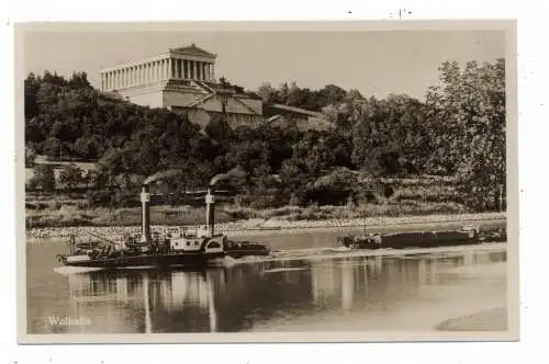 [Ansichtskarte] BINNENSCHIFFE - MAIN, Schlepper und Frachtschiff vor der Walhalla. 