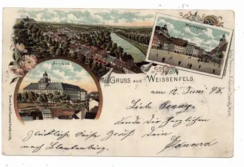 [Ansichtskarte] 0-4850 WEISSENFELS, Lithographie 1898, Marktplatz, Schloß, Gesamtansicht. 