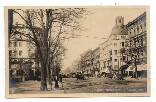 [Ansichtskarte] 0-3000 MAGDEBURG, Kaiserstrasse, Fuhrwerke, Strassenbahn. 