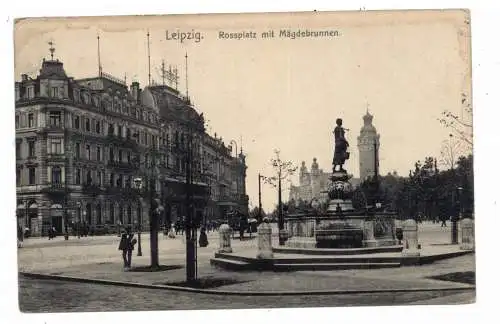 [Ansichtskarte] 0-7000 LEIPZIG, Rossplatz mit Mägdebrunnen, 1908, Verlag Knobbe. 