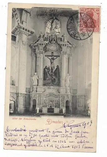 [Ansichtskarte] 0-8000 DRESDEN, Kreuzkirche, Altar, 1907. 